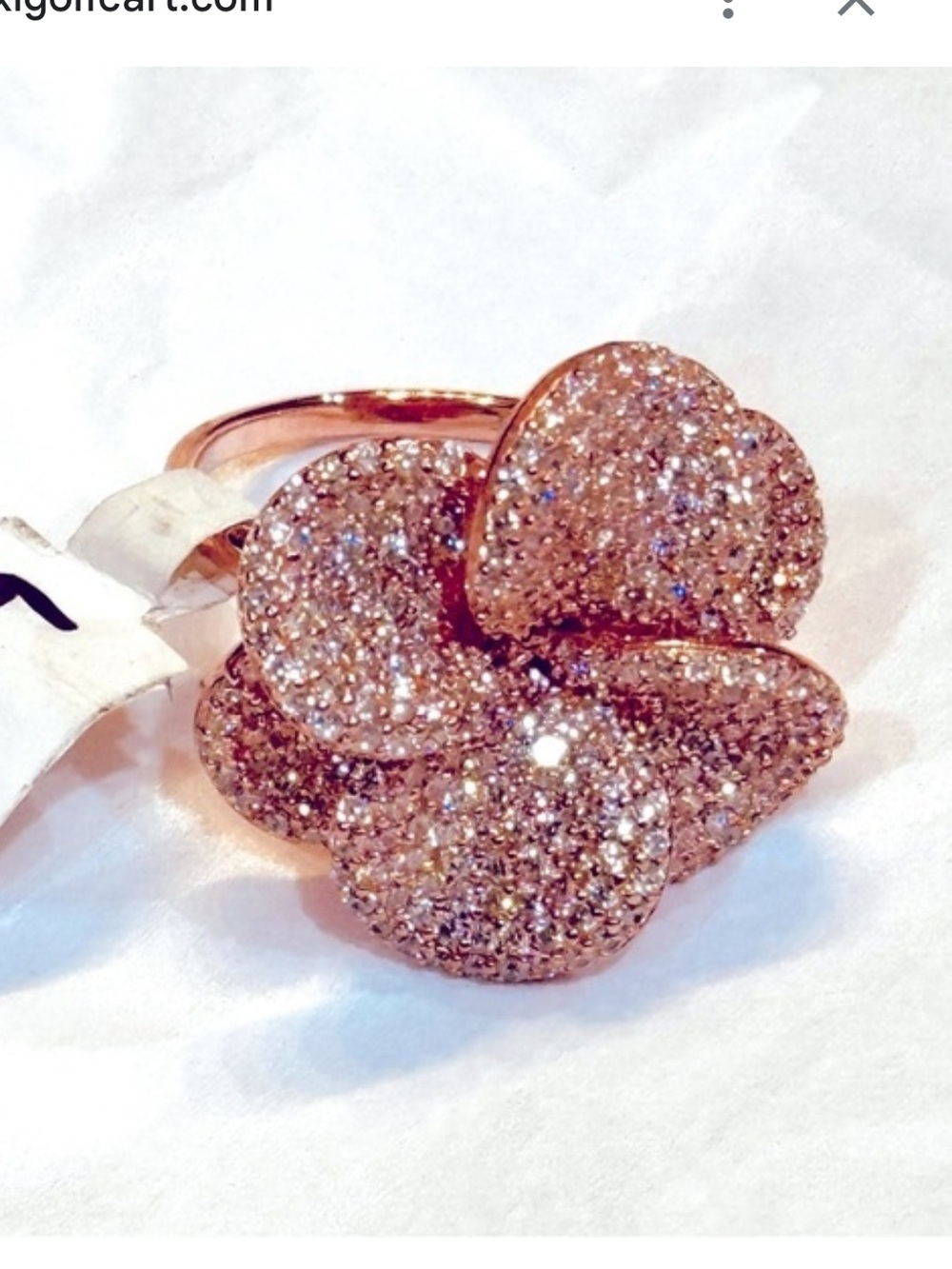 Rose Gold plated over sterling silver Statement cocktail Ring flower size 8 pave